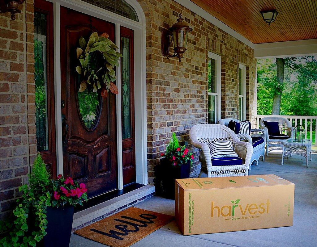 Harvest Green Mattress Box Laying On Front Porch