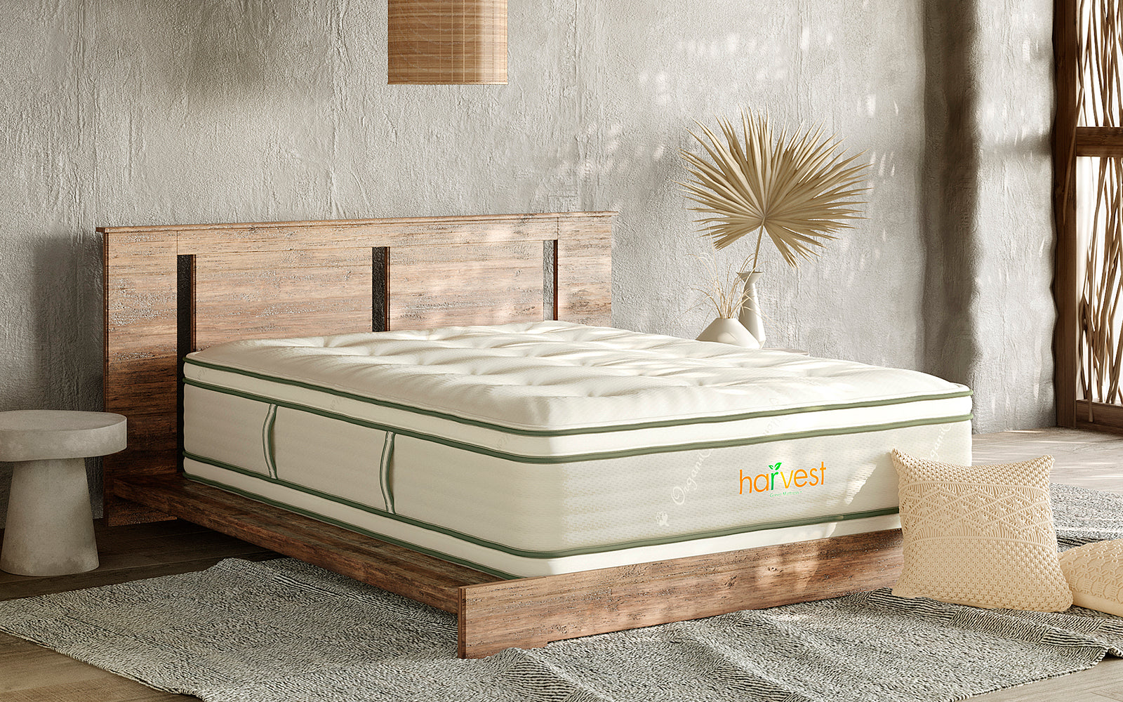 Our Harvest Green Double-Sided Pillow Top Mattress Feature Image Set in a southwestern style bedroom setting.
