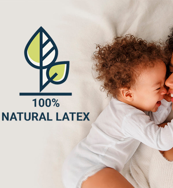 baby sleeping with our 100% Natural Latex Logo