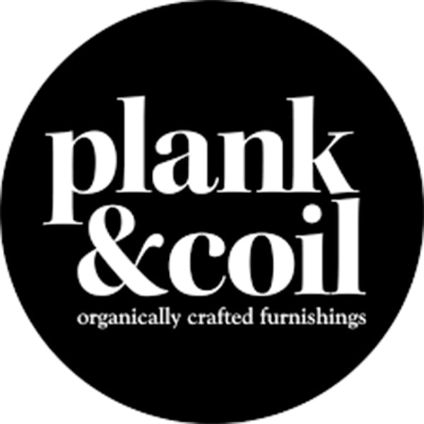 Plank and Coil corporate logo.  Harvest Green Mattress partner
